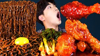 MUKBANG ASMRㅣDelicious Spicy Chicken  Black Bean Noodles  Kimchi Eat🍗Korean 후니 Hoony Eating Sound [upl. by Hernando]