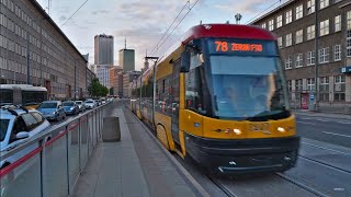 Poland Warsaw tram 78 ride from Nowowiejska to Metro Ratusz Arsenał [upl. by Aikal799]