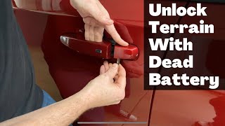 How To Unlock 2018  2023 GMC Terrain With Dead Battery  Manually Open Remote Key Fob Wont Work [upl. by Nairim]