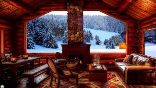 Cozy Cabin Winter Ambience  crackling Fireplace Sounds amp Snow Fall for Relaxation Study amp Sleep [upl. by Airottiv]