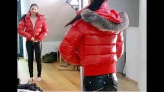 Red Pyrenex puffer jacket leatherpants [upl. by Tarryn]