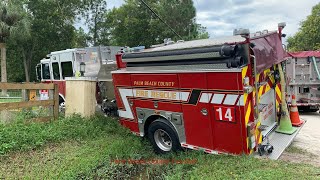 Fire Truck Crashes At House Fire [upl. by Dorsy]